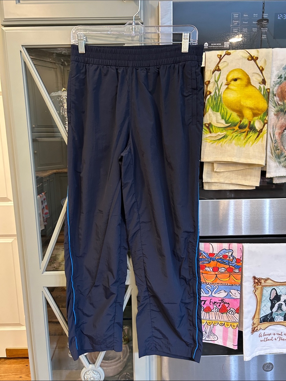 Athleta Navy Track Pants with Blue Side Stripe PS